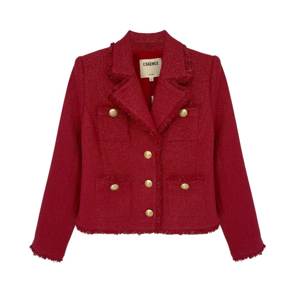 L'AGENCE Sylvia Collared Jacket in Garnet Red & Copper 2